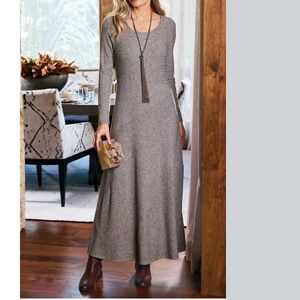 Soft Surroundings Clio Heather Gray Brown Long Sleeve Dress Size Large